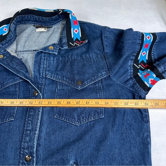 David James denim duster western 80s 90s vintage long jacket Jean dark wash - Picture 8 of 11